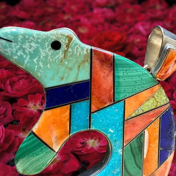 Sterling Silver & Semi-precious Stone Bear Pendant - Picture 3 of 3